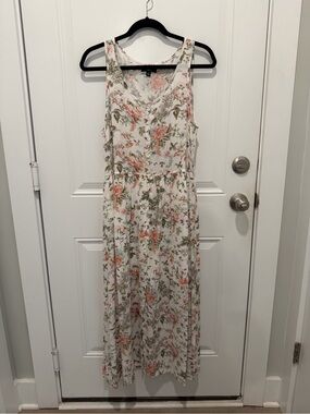 Frye Cream Floral Tank Maxi Dress with Coral & Olive Print